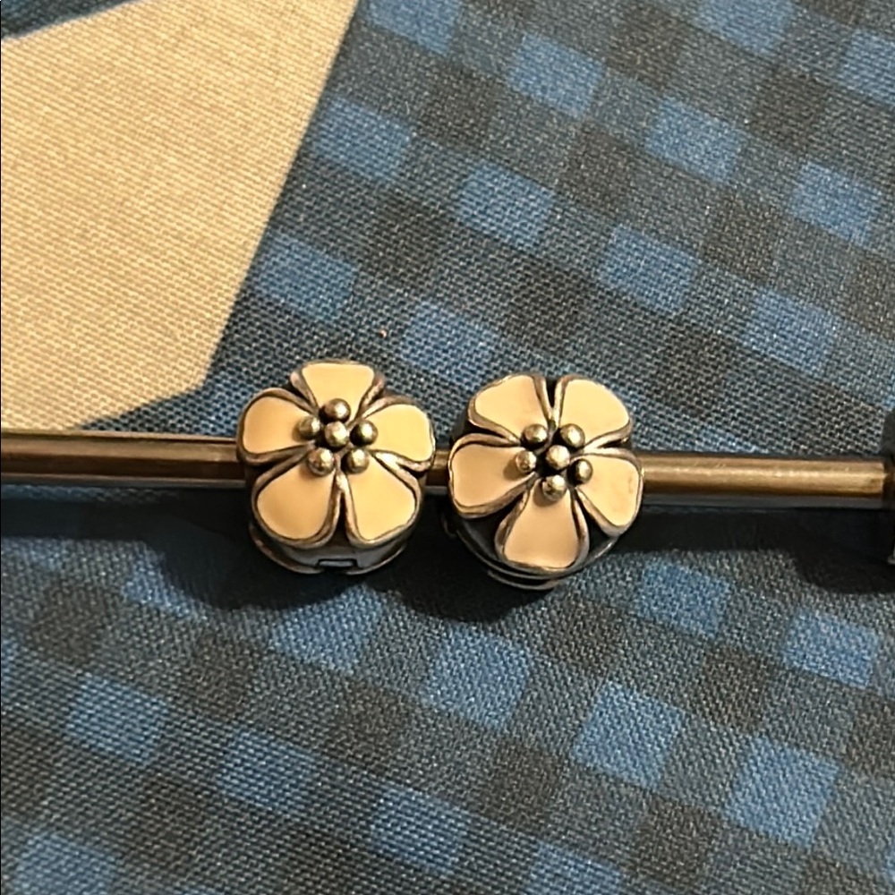 Pandora pink flower Silver Clips 2